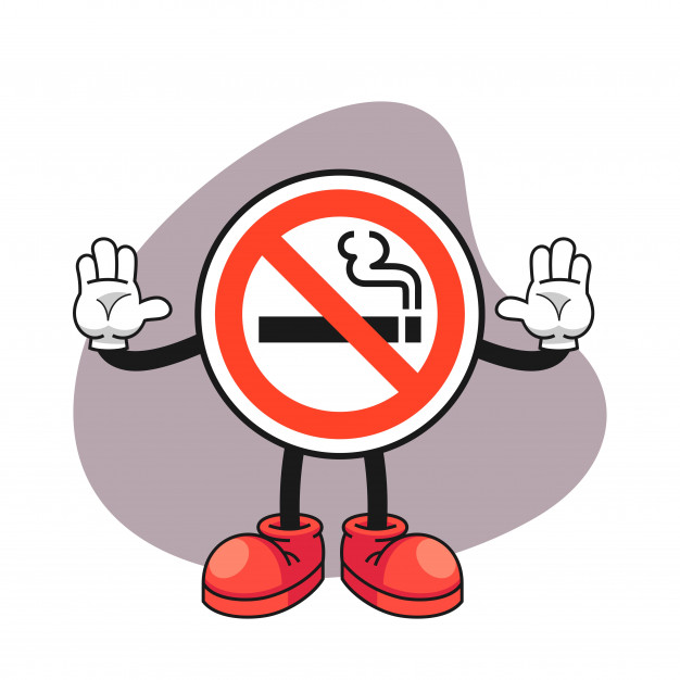 Postać Z Kreskówki Znak Zakaz Palenia Z Gestem Ręki Stop | Premium Wektor